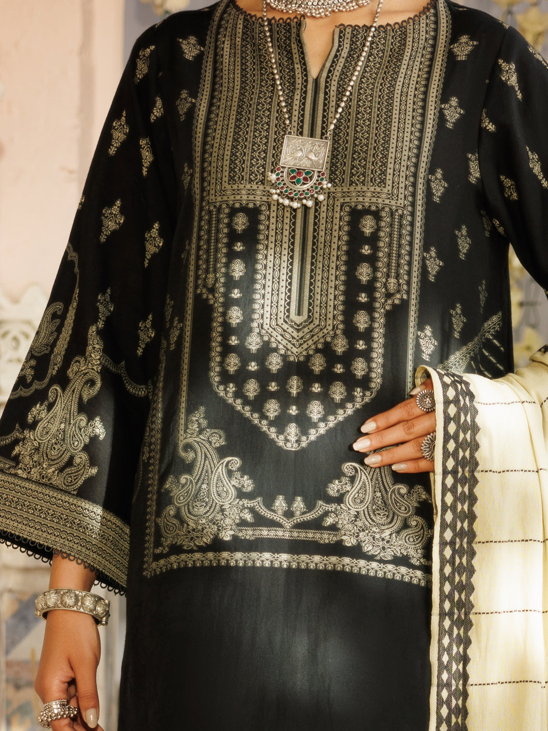 Black Jacquard 3Pc Stitched - ALP-3PS-2178