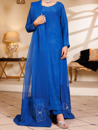 Blue Raw Silk 3Pc Stitched - ALP-3PS-2195