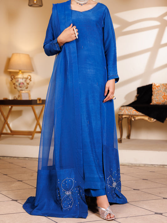 Blue Raw Silk 3Pc Stitched - ALP-3PS-2195