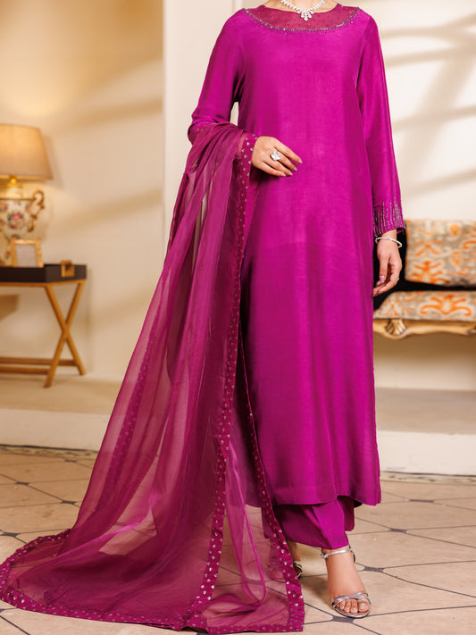 Purple Raw Silk 3Pc Stitched - ALP-3PS-2196