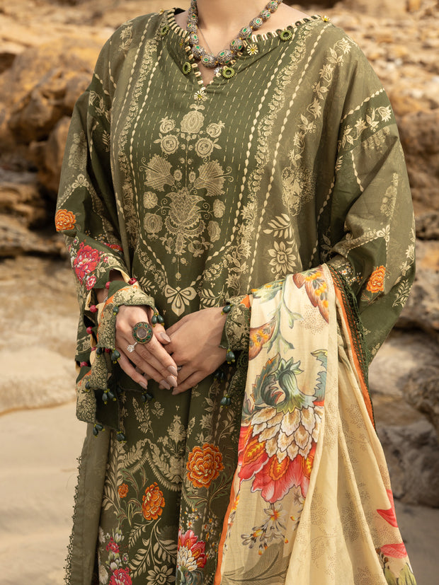 Mehndi Green Lawn 3 Piece Unstitched - ALP-3PS-2201