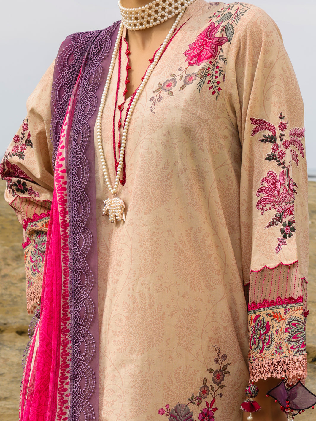 Cream Lawn 3Pc Unstitched - ALP-3PS-2224