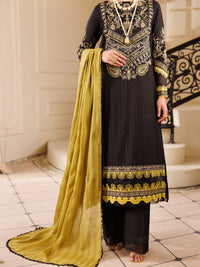 Black Cotton Dobby 3 Piece Unstitched - ALP-3PS-2225