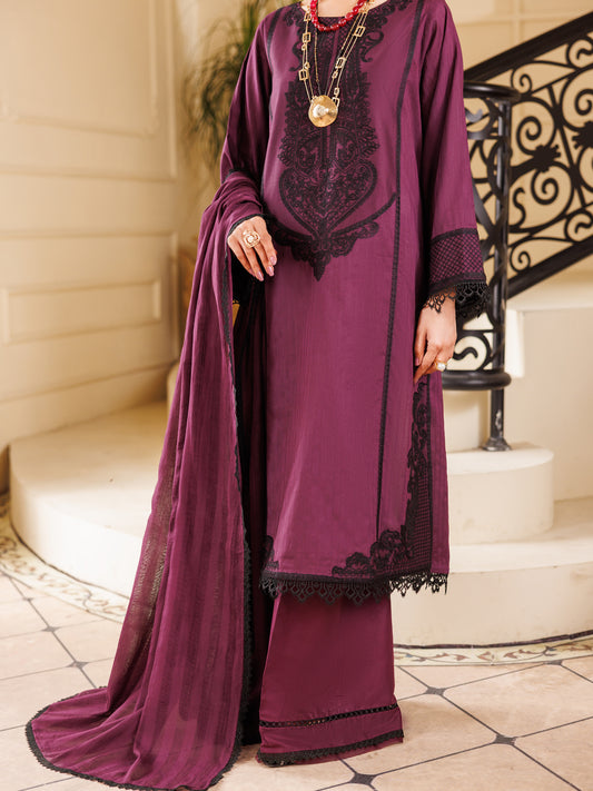 Purple Lino Kara 3 Piece Unstitched - ALP-3PS-2227