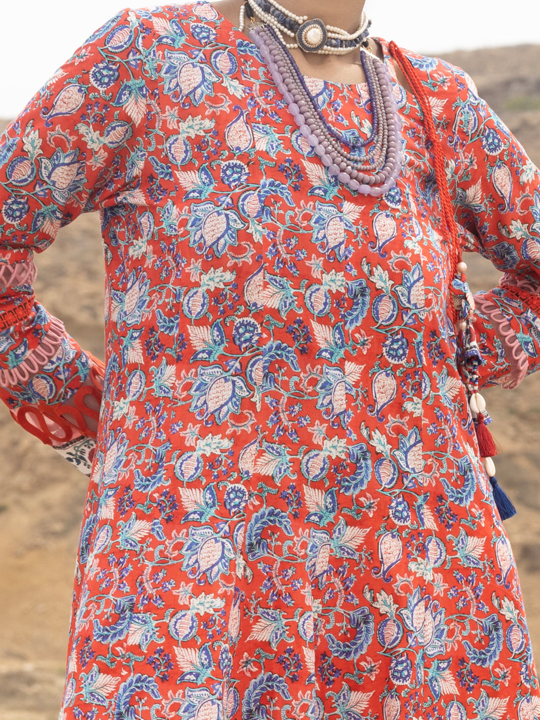 Red Lawn 2Pc Unstitched - ALP-2PS-SLKD-UN-2261