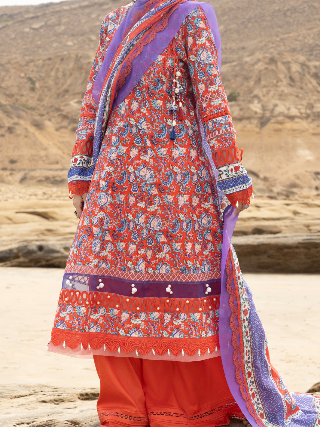 Red Lawn 2Pc Unstitched - ALP-2PS-SLKD-UN-2261