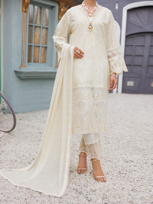 Off White Lawn 3Pc Stitched - ALP-3PS-2273