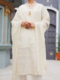Off White Schiffli Lawn 3Pc Stitched - ALP-3PS-2273