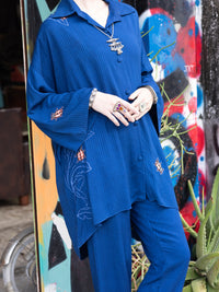 Dark Blue Striped Dobby 2Pc Stitched - ALP-2PS-LKS-1820