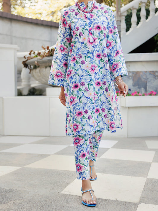 Multicolor Lawn Co-ord Set - ALP-2PS-SLKS-2240