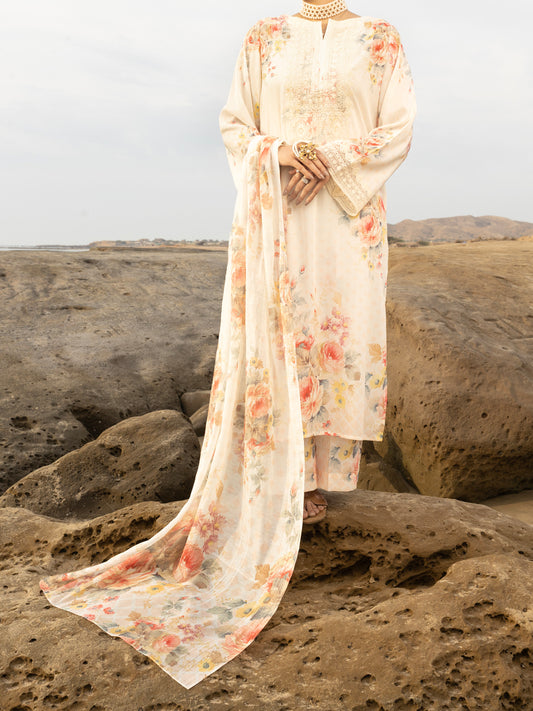 Cream Lawn 3 Piece Unstitched - ALP-3PS-2219