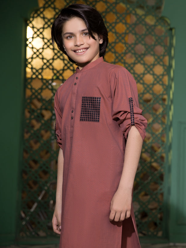 Rust Cotton Boy Kurta - ALT-K-005A