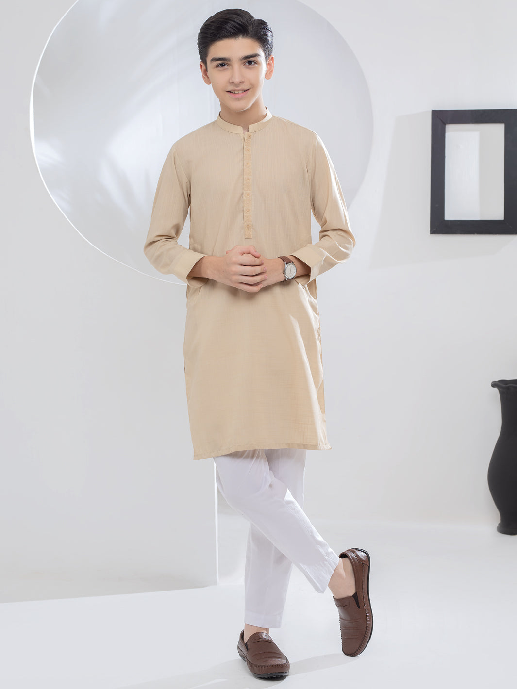 Beige Blended Kurta - ALT-K-037 - Almirah Online