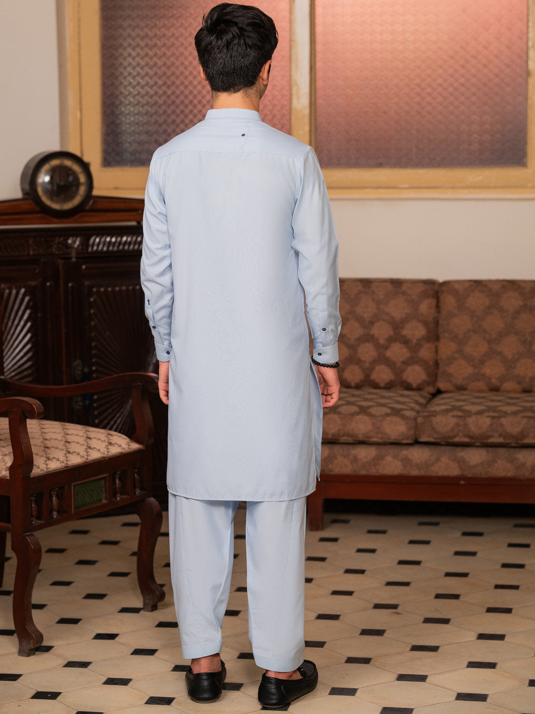 Sky Blue Blended Kameez Shalwar - ALT-KS-084