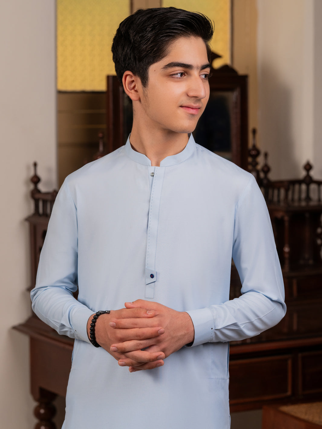 Sky Blue Blended Kameez Shalwar - ALT-KS-084