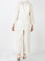 White Cotton 2 Piece Stitched Nightwear - ALT-LKS-NW-1003
