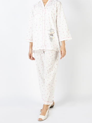 WHITE COTTON 2 PIECE STITCHED NIGHTWEAR - ALT-LKS-NW-1004