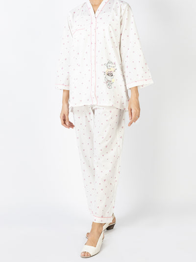 White Cotton 2 Piece Stitched Nightwear - ALT-LKS-NW-1004
