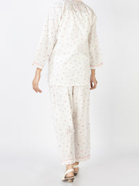 White Cotton 2 Piece Stitched Nightwear - ALT-LKS-NW-1004
