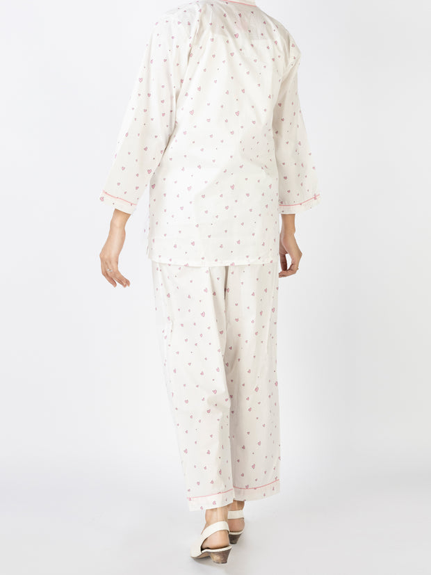 White Cotton 2 Piece Stitched Nightwear - ALT-LKS-NW-1004