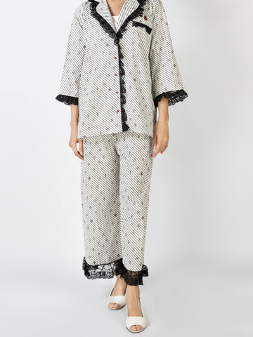 BLACK & WHITE COTTON 2 PIECE STITCHED NIGHTWEAR - ALT-LKS-NW-1005