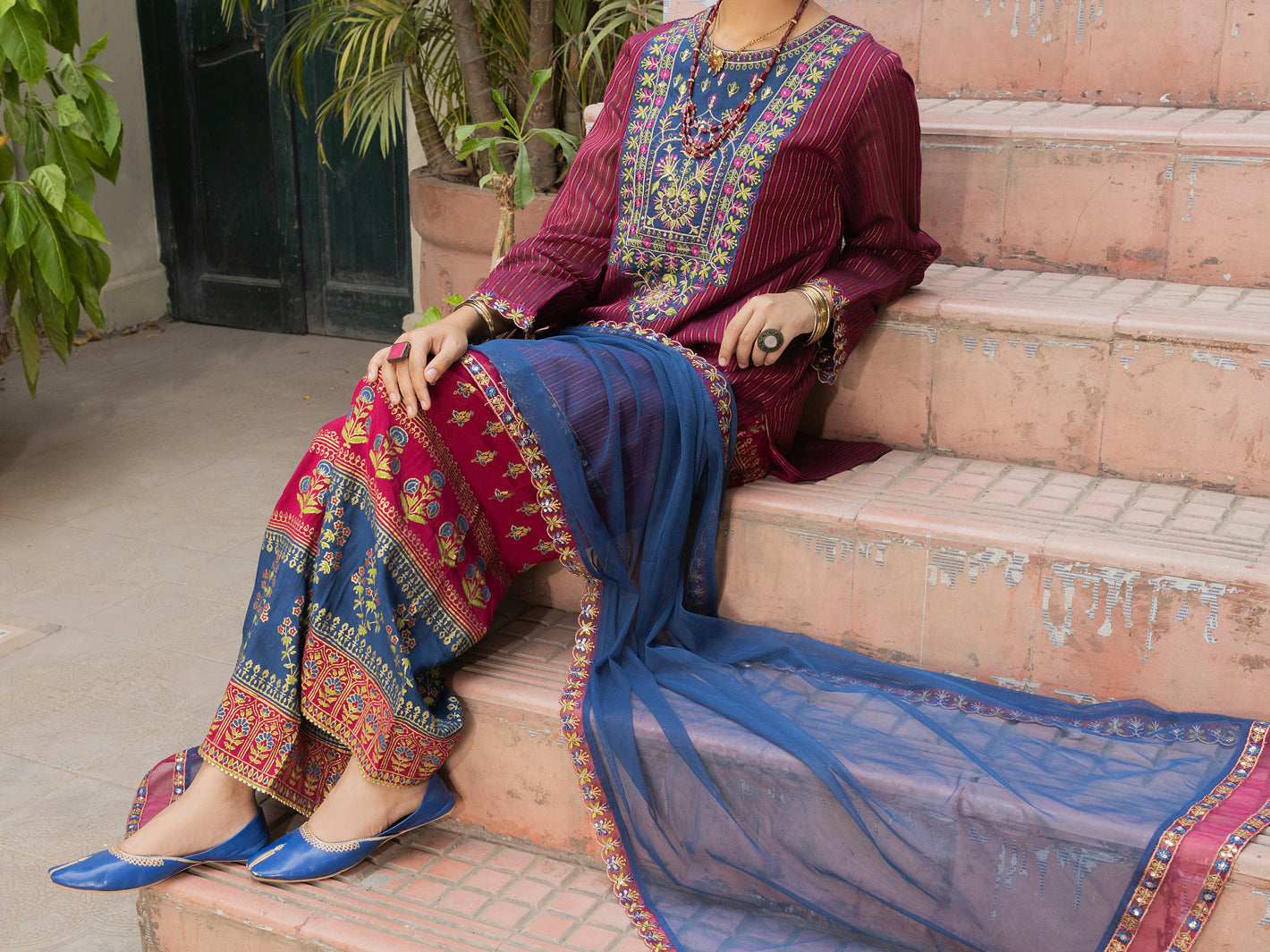 Magenta Yarn Dyed 3 Piece Stitched - ALT-3PS-LS-1130