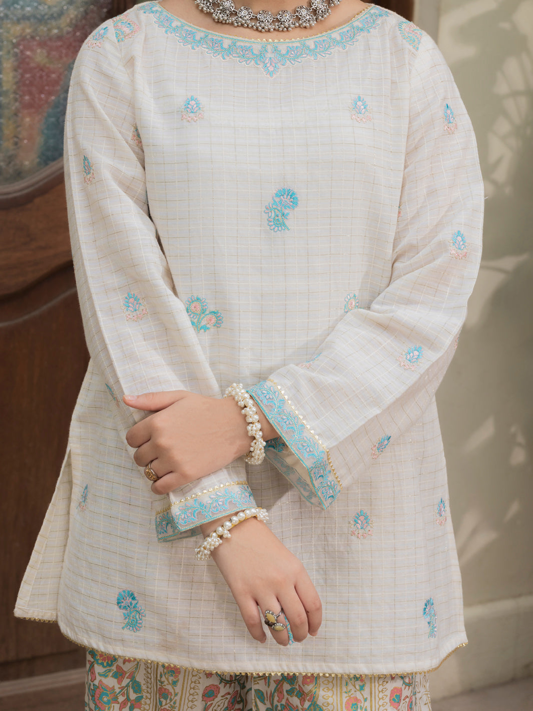 Off White Cotton Square 3 Piece Stitched - ALT-3PS-LS-1132