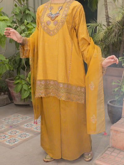 Mustard Viscose Gold 3 Piece Stitched - ALT-3PS-LS-1134