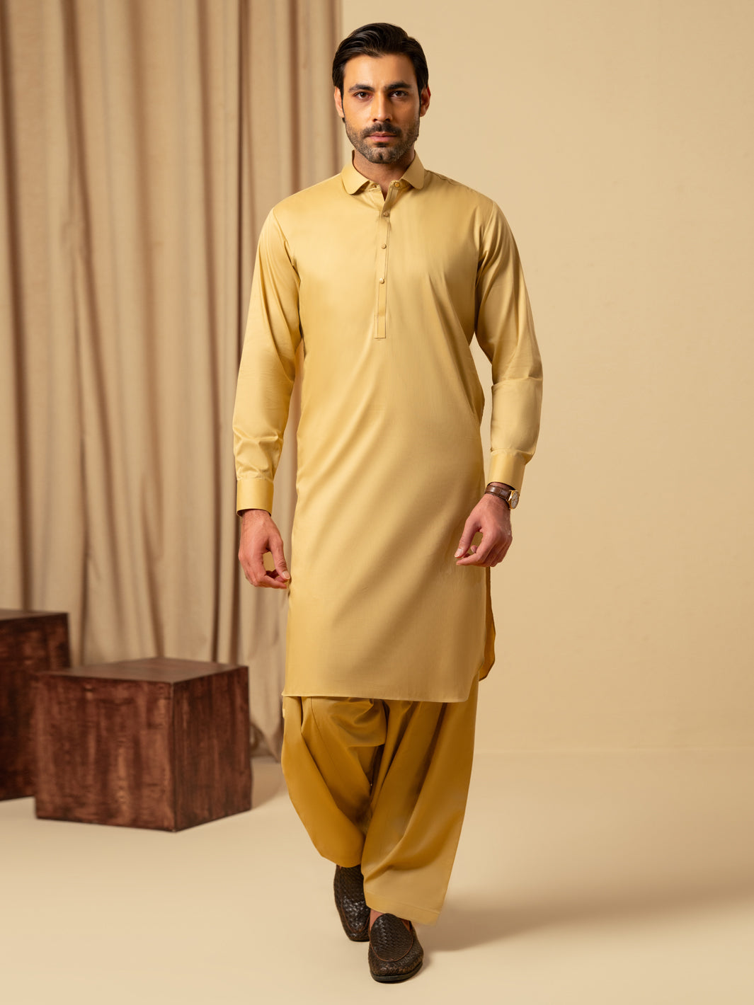 Mustard Cotton Kameez Shalwar - ALWA-KS-540