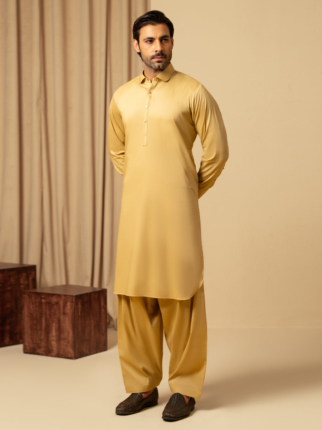 Mustard Cotton Kameez Shalwar - ALWA-KS-540