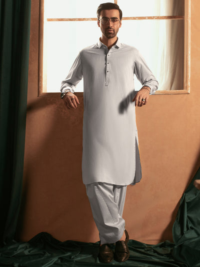 Light Grey Cotton Kameez Shalwar - ALWA-KS-387
