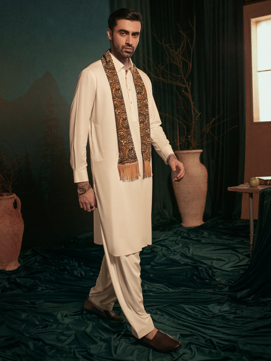 Off White Blended Kameez Shalwar - ALWA-KS-390