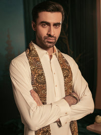 Off White Blended Kameez Shalwar - ALWA-KS-390