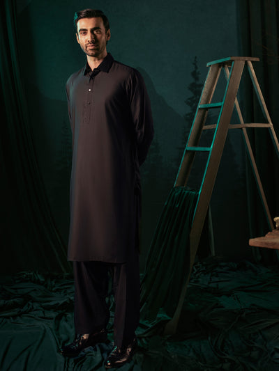 Midnight Blue Blended Kameez Shalwar - ALWA-KS-405A