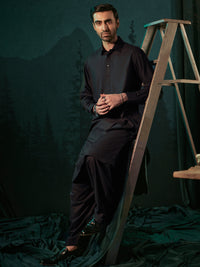 Midnight Blue Blended Kameez Shalwar - ALWA-KS-405A