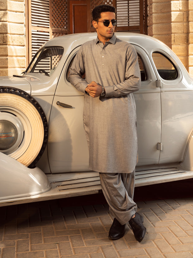 Ash Grey Blended Kameez Shalwar - ALWA-KS-422