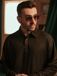Black  Blended Kameez Shalwar - ALWA-KS-400
