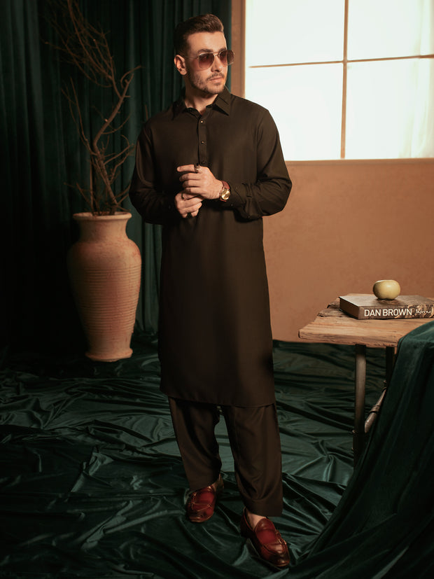 Black  Blended Kameez Shalwar - ALWA-KS-400