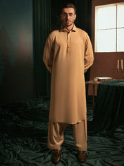 Brown-Beige Blended Kameez Shalwar - ALWA-KS-410