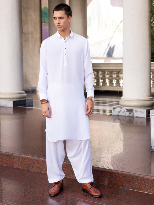 White Blended Kameez Shalwar - ALWA-KS-431 - Almirah Online