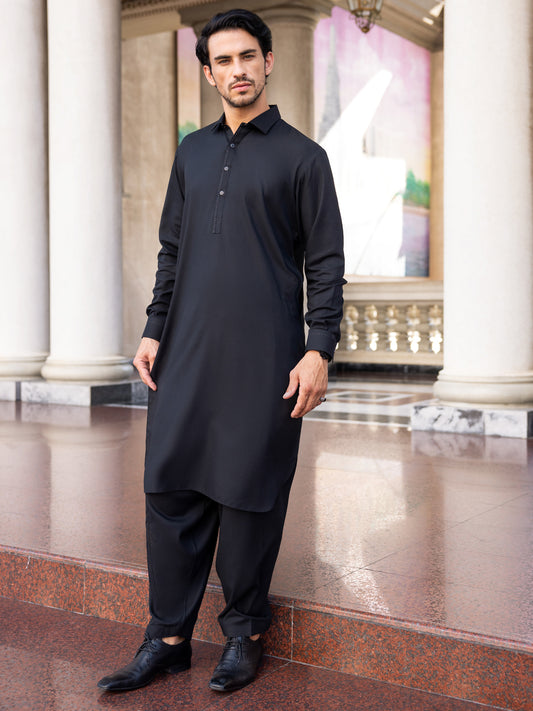 Black Blended Kameez Shalwar - ALWA-KS-432 - Almirah Online