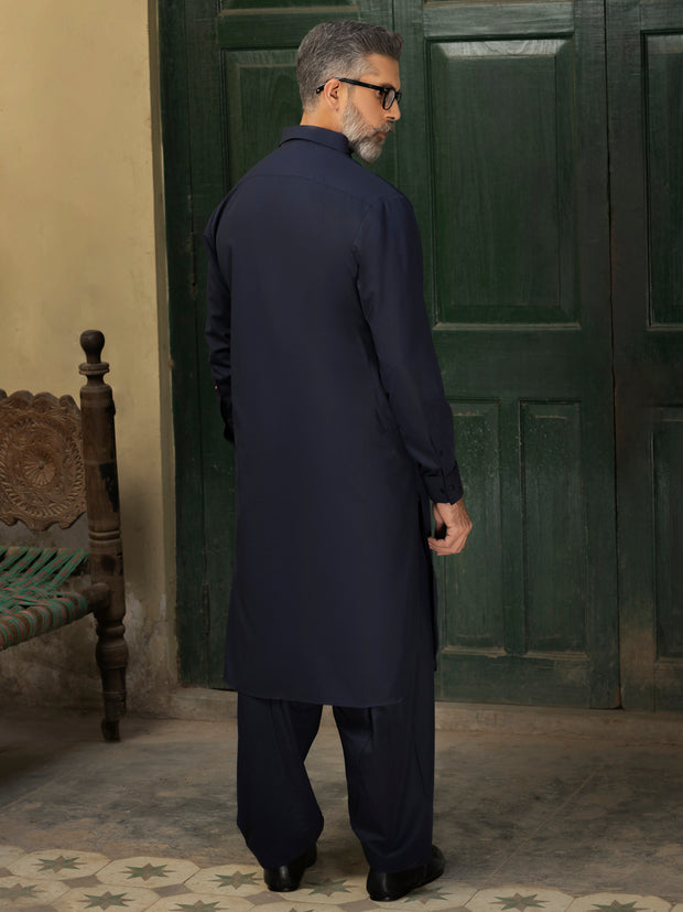 Navy Blue Blended Kameez Shalwar - ALWA-KS-458