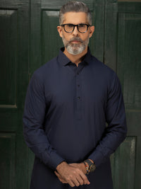 Navy Blue Blended Kameez Shalwar - ALWA-KS-458