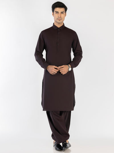 Dark Brown Cotton Kameez Shalwar - ALWA-KS-480