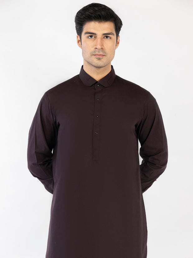 Dark Brown Cotton Kameez Shalwar - ALWA-KS-480