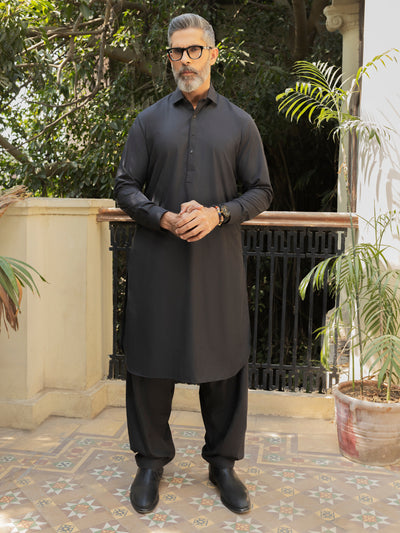 Charcoal Grey Blended Kameez Shalwar - ALWA-KS-489