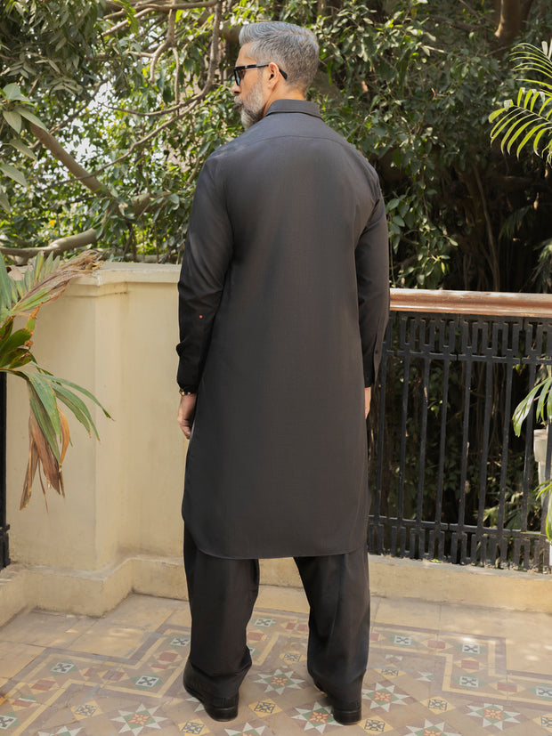 Charcoal Grey Blended Kameez Shalwar - ALWA-KS-489