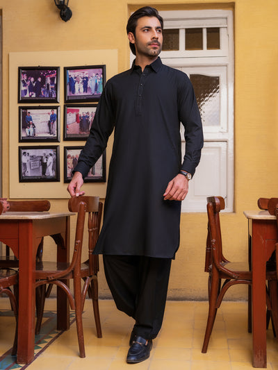 Black Blended Kameez Shalwar - ALWA-KS-523