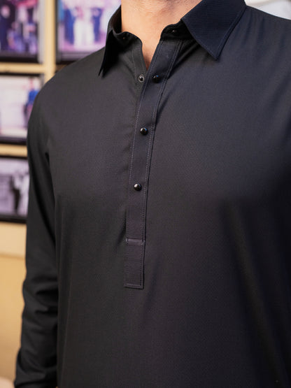 Black Blended Kameez Shalwar - ALWA-KS-523