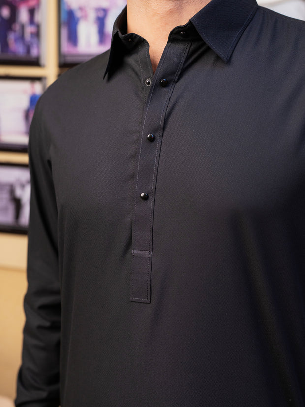 Black Blended Kameez Shalwar - ALWA-KS-523